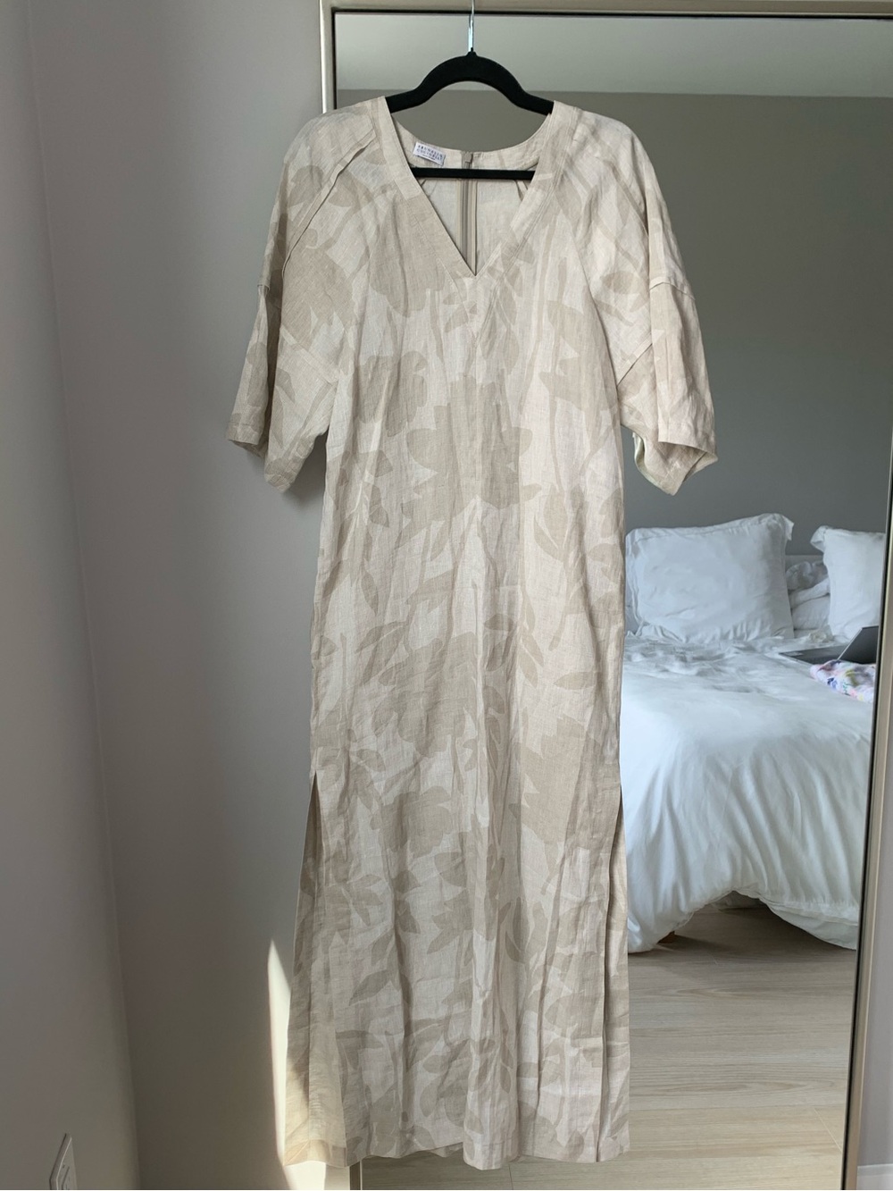 Brunello Cucinelli Beige Flower Print 100% Linen Maxi Dress Caftan NWT Size Smal - Picture 4 of 14